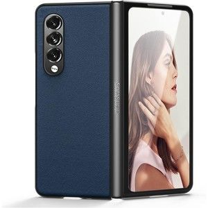 Patchwork Denim Pattern Protection Case Wireless Charging Galaxy Z Fold 3 (Blue)